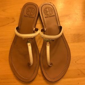 Tory Burch white t-strap sandals